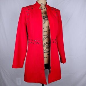 Gorgeous Red Studded Linea Domani Limited Collection Trench Coat Women's Size  4